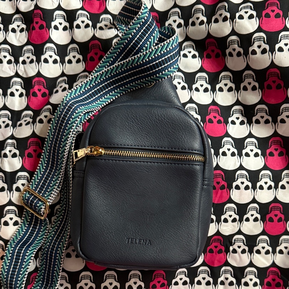 Navy blue Crossbody Bag with turquoise Blue Strap